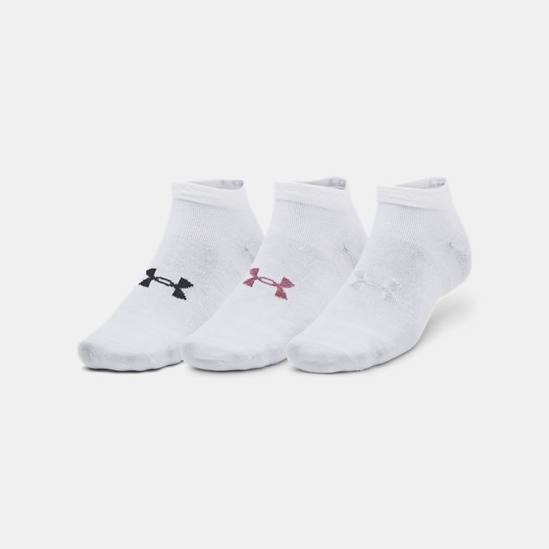 Unisex Under Armour Essential 3-Pack Low Socks White / White / Pink Elixir XL